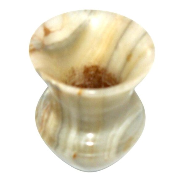 Vintage Hand-Carved Striped Onyx Marble Alabaster Stone Miniature Vase 3.5" See - Picture 5 of 5